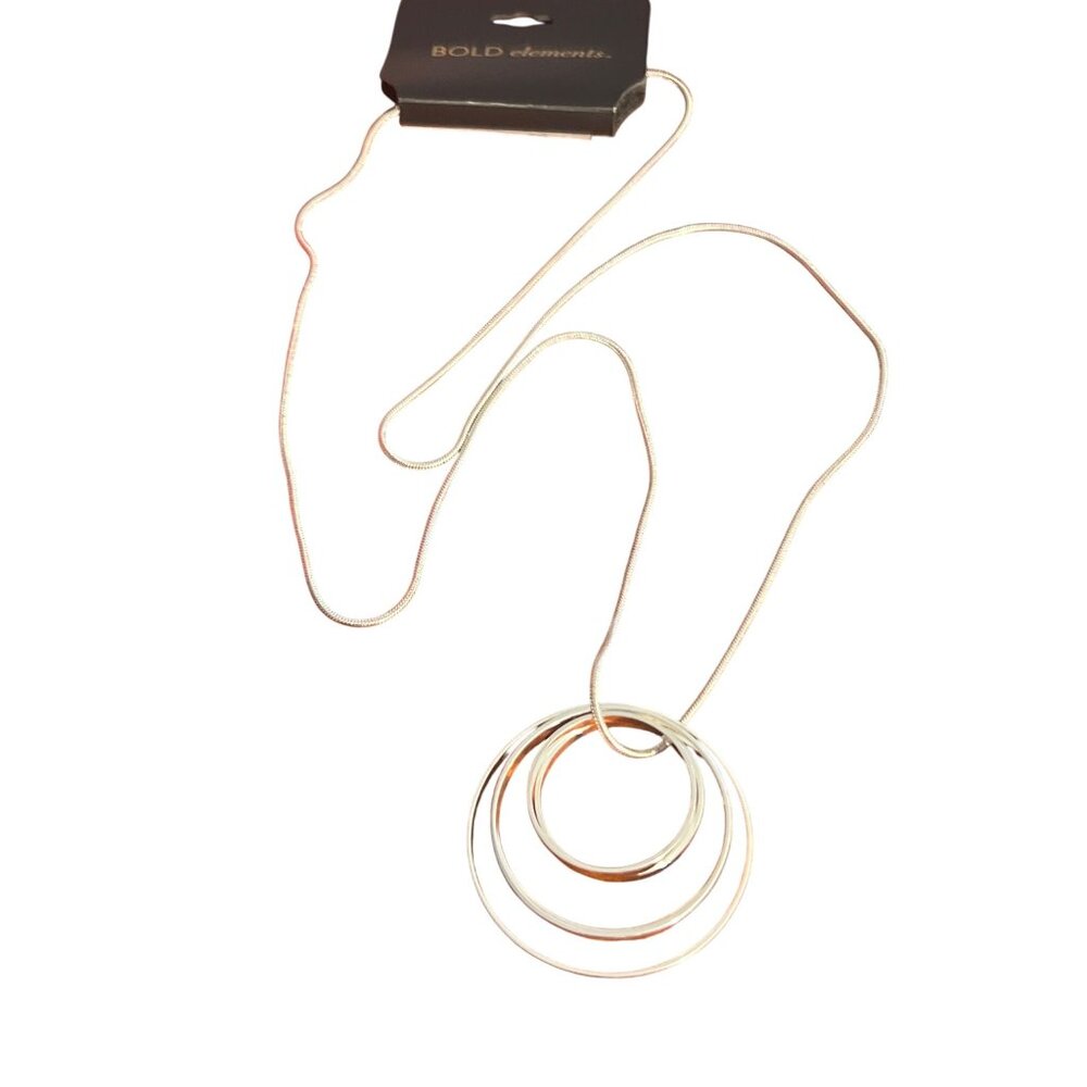Bold Elements Stainless Steel Necklace Long Snake Chain Circle Pendant NEW Gift